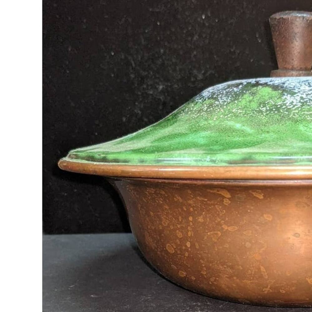 Vintage Nekrassoff Copper Enamelware Serving Dish Bowl with Lid Green